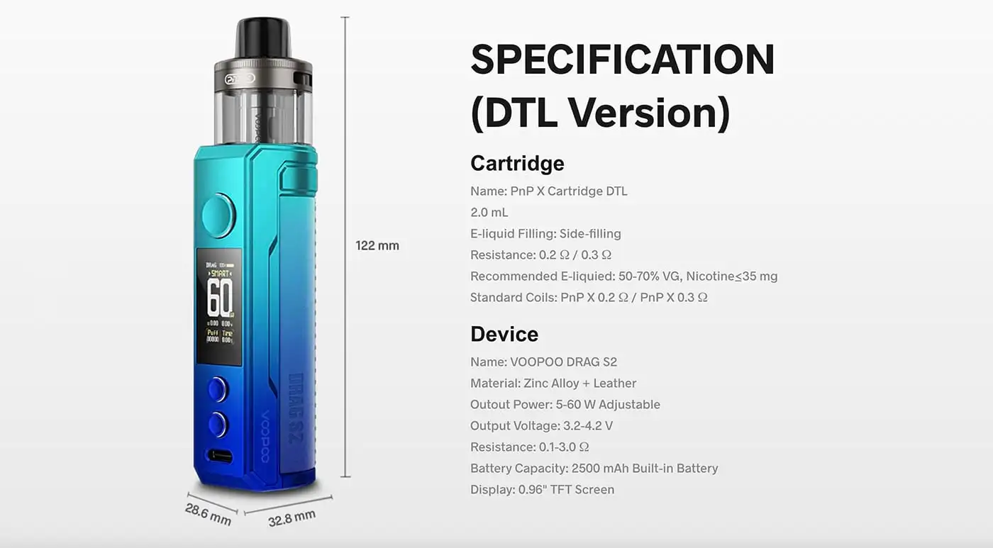 Drag S2 specifications